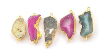 Connecteur double anneau en argent sterling 18 carats avec pierre précieuse en agate naturelle multicolore faite à la main, cadeau classique pour femme