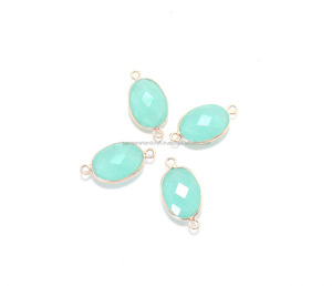 925 argent Sterling pérou calcédoine lunette faite à la main pour la fabrication de bijoux de déclaration connecteur de pierre de naissance plaqué or - Product Image 1