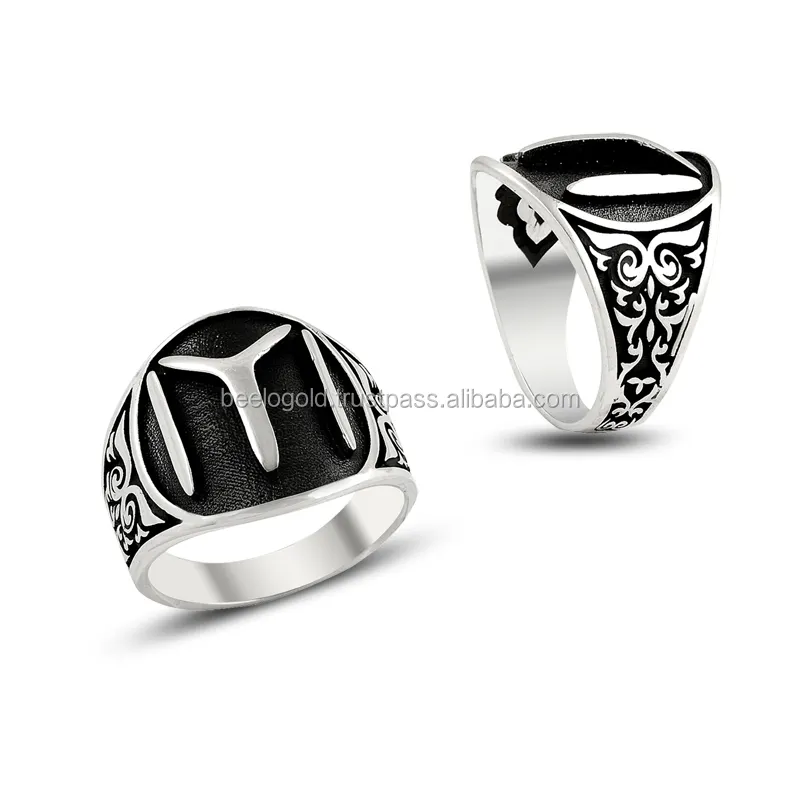 Cincin Perak Sterling 925K Seni Ottoman Pria, Cincin Turki