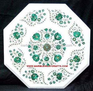 Plateau de table à manger en incrustation, plateaux de table octogonaux en marbre - Product Image 1