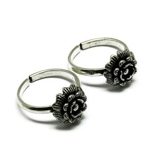 Hermosa flor oxidado plata de ley 925 anillos de dedo bien - Product Image 4