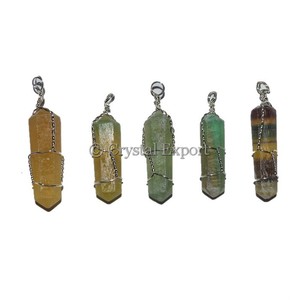 Colgantes de envoltura de doble punta de fluorita múltiple Colgante de piedra de envoltura de alambre Comprar ahora - Product Image 2