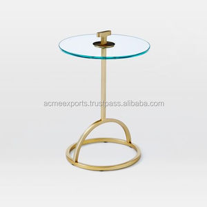 Table basse avec dessus en verre Table de haute qualité en acier inoxydable plaqué or Design moderne avec forme personnalisée - Product Image 1