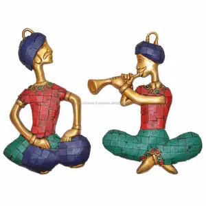 Wall Hanging two Musician Set metal brass for home decor