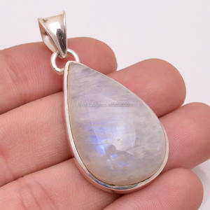 Solide 925 Sterling Silver Natural Rainbow Moonstone Gemstone Pendentif Bijoux Solitaire de haute qualité pour la fête Design unisexe - Product Image 1