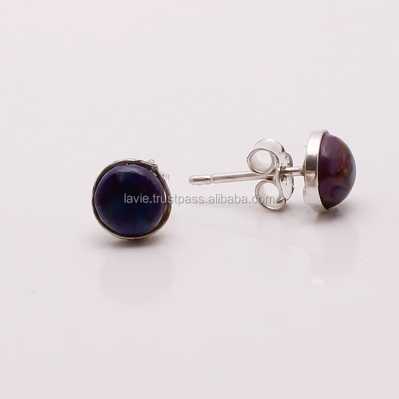 Boucles d'oreilles en argent sterling 925 avec pierres précieuses, bijoux en cuivre violet et turquoise, fournisseur unique de bijoux, bijoux en argent.