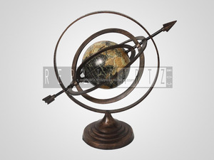 Decoración de Mesa Maximus International, Esfera Armilar de Aluminio, Globo Terráqueo, Reloj Solar, Globo Náutico Marítimo Antiguo, Estilo Art Deco - Product Image 3