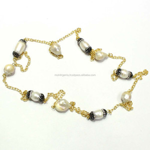 สร้อยคอเพชรสังเคราะห์ยาว36นิ้วทรงโดมไข่มุกแบบไม่สิ้นสุดเครื่องประดับทำจากอัลลอยพร้อมสร้อยลูกปัดไข่มุกแฟชัน - Product Image 1