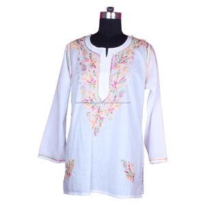 Chikan Kurti vente en gros DR157 vente en gros Lucknowi coton Chikan Kurtis concepteur indien coton poulet brodé à la main concepteur - Product Image 1