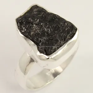 Best Seller Artesanal Jóias 925 Anéis De Prata Rough Cut Preto Turmalina Citrino Ametista Gemstones Presente Para Ela