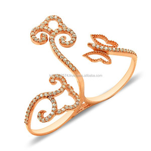 Oro rosa, P. Anillo de Plata de Ley 925 con nudillos, doble hiedra - Product Image 1