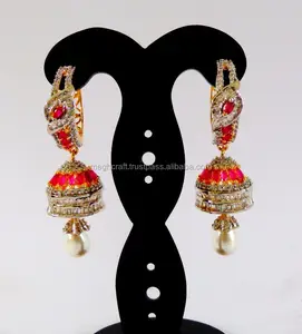 Commercio all'ingrosso americano di diamanti lungo jhumka orecchini-Rubino orecchini di modo jhumka-Pakistani ragazze indossano jhumka orecchini