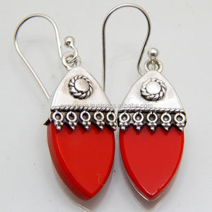 Bonitos pendientes de gota de Plata de Ley 925 de Coral rojo para mujer, joyería elegante de piedras preciosas naturales - Product Image 2