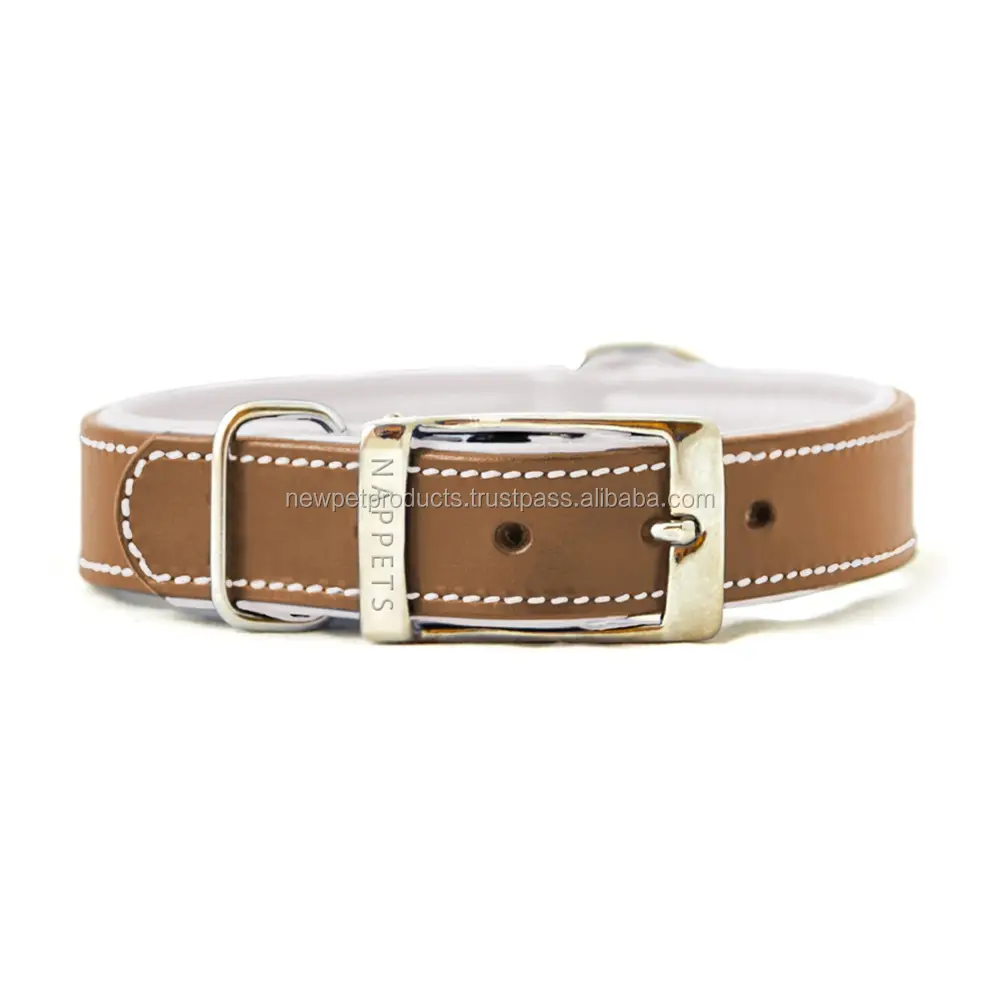 Genuine Pet Collar Adjustable Comfortable High Quality Handmade Plain Leather Dog Collars With Silver Buckle And D-Ring For Pets