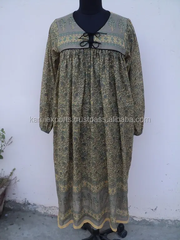 İnanılmaz 1970'in elbise/Boho paisley maxi Bohemian halk woodland Prairie tarzı paneli baskılı elbise kızlar için