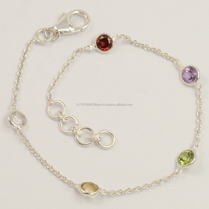 Bracelet en argent sterling 925 véritable multi-pierres, pierres précieuses multicolores mignonnes pour les fêtes, les mariages et les cadeaux - Product Image 2