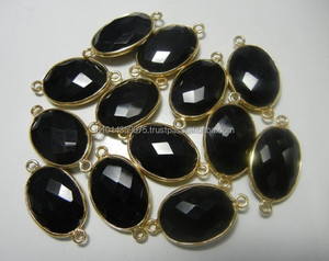 Directo al por mayor 925 plata esterlina negro ónix conector bisel piedra preciosa encontrar colgantes encantos chapado en oro para uso de diseñador - Product Image 3