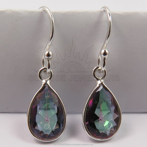 Pendientes de plata de ley 925 para mujer, Gema de cuarzo místico auténtico, pendientes de gota pequeños Tienda en línea al por mayor - Product Image 1