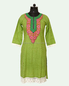 Mesdames Vert Clair Coton Sérigraphié Dernière Broderie Design Formel Ethnique Indien/Pakistanais Toutes Saisons Logo Personnalisé - Product Image 1