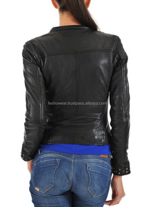 Noir Bomber Style femmes veste en cuir véritable peau de mouton coupe confortable à la mode hiver mode vêtements d'extérieur - Product Image 5