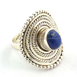 Bagues en pierre de lapis-lazuli bleu naturel, bagues en argent sterling Ebay, bagues en argent népalais, bijoux Jaipur, éternité vermeil - Product Image 1