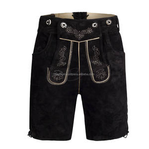 Lederhosen bavaroises pour hommes pour l'Oktoberfest |   Tenue traditionnelle authentique allemande (en cuir de vache, coupe-vent, poches brodées florales) - Product Image 4