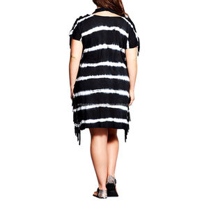 Trendy Black and <b>White</b> Stripe <b>Tie</b>-Dye Dress for Women Floral Digital Printed Office Casual Wear Washable - Product Image 2