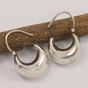 Plain No Gemstone 925 <b>Solid</b> Sterling Sliver Jewellery <b>Hoop</b> <b>Earring</b> Plain Stone <b>Earrings</b> Nail Insertion for Women and Girls - Product Image 2