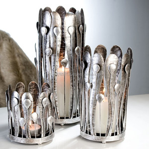 Elegant Classic <b>Silver</b> Handmade Wrought Iron Candle Stand & Metal Candleholders/<b>Lanterns</b> for Home Decoration Pillar Holder - Product Image 1