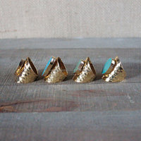 Grande bague en pierre brute turquoise bleu-vert, sertie clos, réglable, plaquée or, pour mariage et soirée