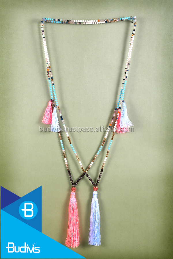 Free Shipping Top Model Bali Long Beaded Tassel Necklaces Layered in Handmade