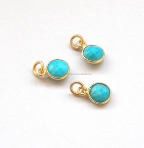 Hecho a mano Natural turquesa piedras preciosas hallazgos de joyería forma redonda chapado en oro enlace bisel conector para fiestas bodas - Product Image 3