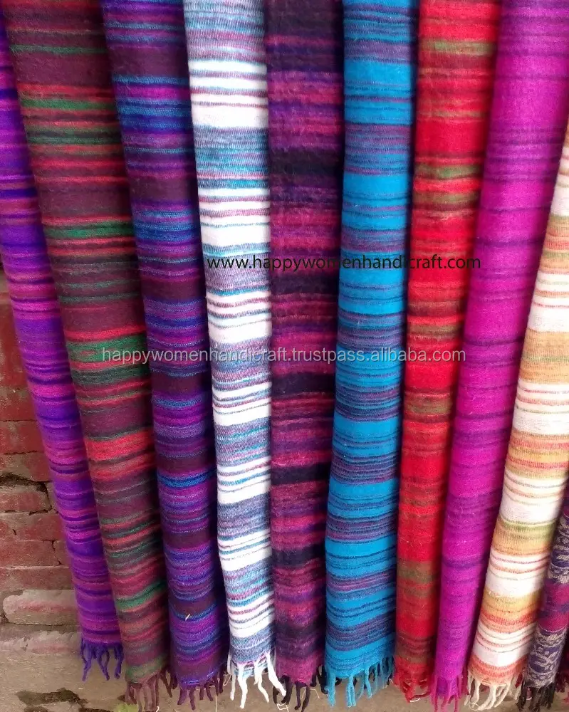 Artesanato feminino feliz-comércio justo várias cores nepali cobertor-shawl (iaque xale de lã + acrílico HWH-NS1 unissex np