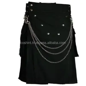 Kilt utilitaire noir élégant original avec chaîne chromée, meilleure vente en gros, fétiche et gothique, vendeurs de kilt pour hommes - Product Image 1