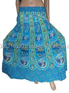 Indian Wrap Around Women Hippie Gypsy Impreso Algodón Tamaño libre Hippie Boho Gypsy Cotton Wrap Around Falda Vestido Hippie Boho Long - Product Image 4