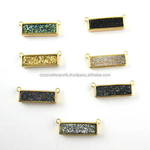 Colgante de barra rectangular de plata fina personalizable con ágata Druzy y titanio chapado en oro rodio para ocasiones de fiesta - Product Image 3