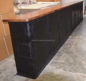 Industrial Antique American Style Metal Riveted Mango Wood Top Extra Long Restaurant Home Bar Cafe Club Pub Bar Counter