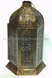 Metal Moroccan <b>Lantern</b> Pillar Candle Holder Lamp Luxury Hanging <b>Copper</b> Antique Blue Glass <b>Lanterns</b> for Home Decoration - Product Image 4