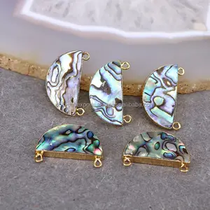 Chapado en oro media luna de la naturaleza Abalone Shell colgante pavo real concha de mar semicírculo piedras preciosas conector bolas de colgantes de joyería - Product Image 1