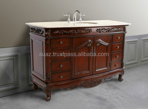 Wastafel Tunggal Lemari Kaca Rias Atas Granit, Lemari Furnitur Kamar Mandi, Lemari Basin Kamar Mandi Mewah 48 Inci
