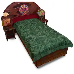 印度手工刺绣镜工作床单双人床单家居皇家旧镜像床罩装饰特大号