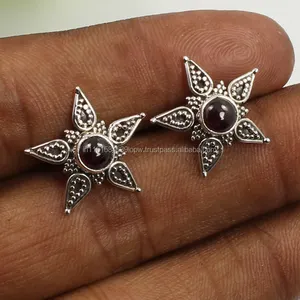 Wholesale Jewelry Manufacturer Silver 925 Sterling Natural GARNET Gemstones Star earrings jewellery