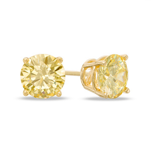 Boucles d'oreilles solitaires en or jaune 18 carats avec diamant |   Clous d'oreilles en diamant certifié rond pour femmes |   Cadeau de bijoux fins de luxe pour tous les jours - Product Image 1