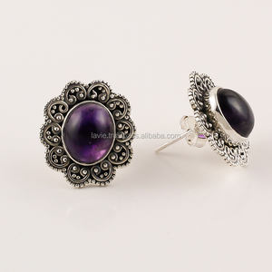 ต่างหูพลอยอเมทิสต์สีเงินสเตอร์ลิง925ทำมือต่างหูสำหรับงานหมั้นขายส่ง - Product Image 1