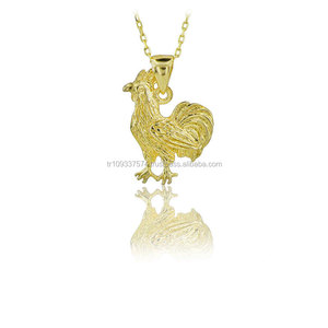 Collar con colgante de gallo de oro amarillo sólido de 14K, joyería fina para mujer, circón, fiestas, compromisos, aniversarios hechos a mano - Product Image 1