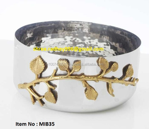 Bol décoratif ou de service en acier inoxydable martelé, poli, bicolore et écologique - Product Image 1