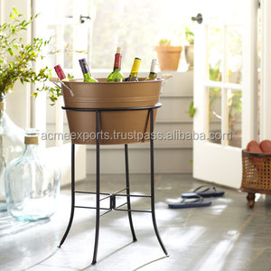 อ่างชุบสังกะสีทรงกลมทนทานพร้อมขาตั้งเหล็กดัดสำเร็จรูปสีทองเหมาะสำหรับงานปาร์ตี้และงานต่างๆ - Product Image 1