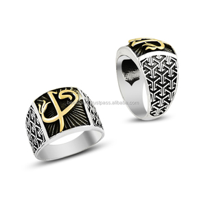 Anillo de Plata de Ley 925 para hombre, sortija de Waaw Alif de ónice, estilo islámico, turco, otomano, bohemio, musulmán, Original, islámico antiguo, superventas - Product Image 1