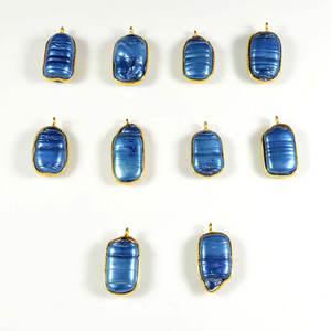 Chapado en oro 10X23 MM azul Biwa perla piedra preciosa fabricación de joyas conector suministros MM conector encanto - Product Image 3