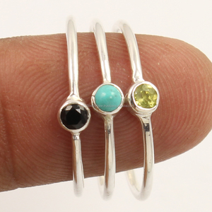 แหวนสะสมเล็กๆสีเงินแท้925กรอบน่ารักพร้อมอัญมณีหลากสีธรรมชาติทรงกลมสำหรับงานแต่งงานและปาร์ตี้ - Product Image 2